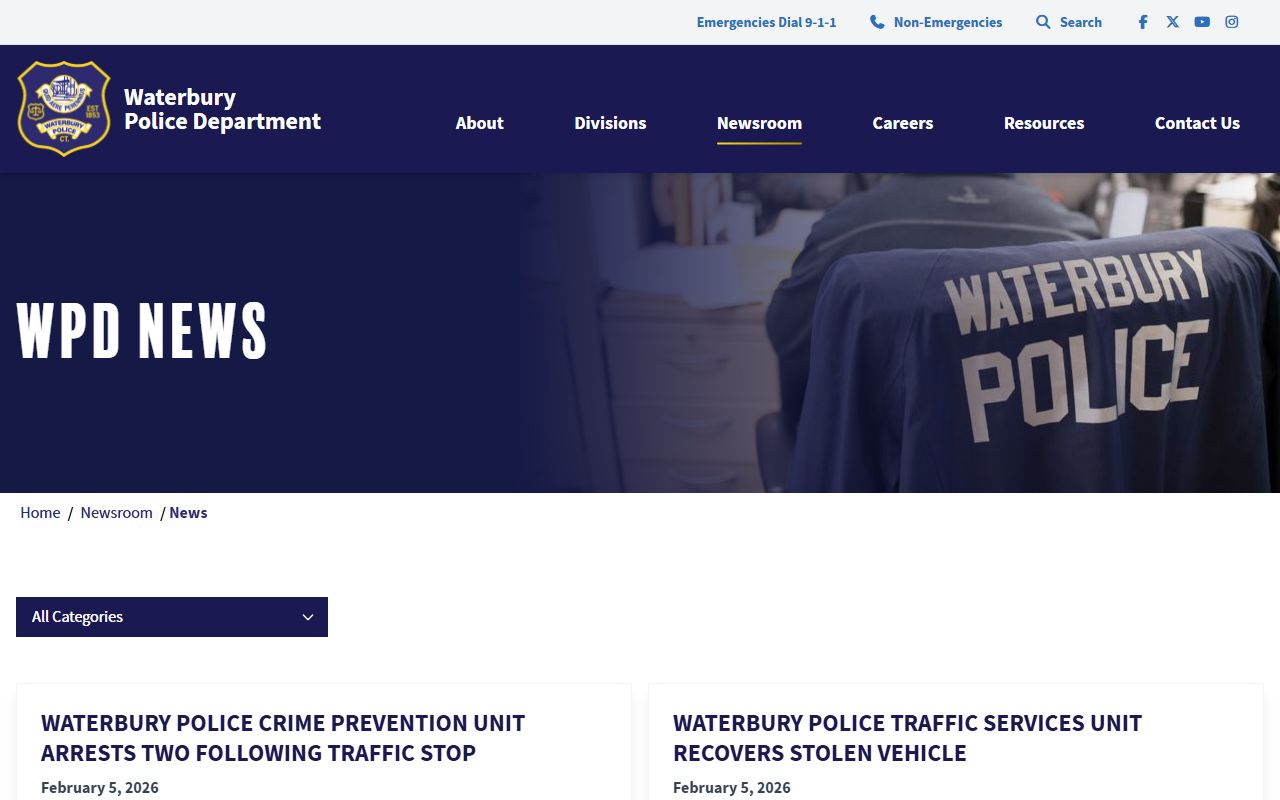 Waterbury Police Department newsroom for busted mugshots