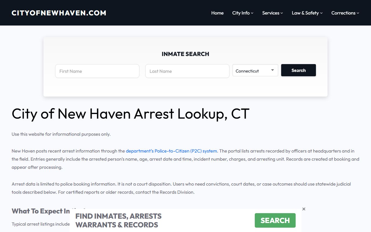 New Haven County arrest lookup tool for busted mugshots
